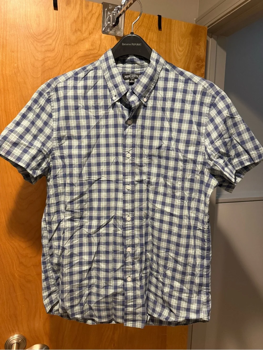J. Crew Short-Sleeve Blue and White Plaid Button-Down Shirt